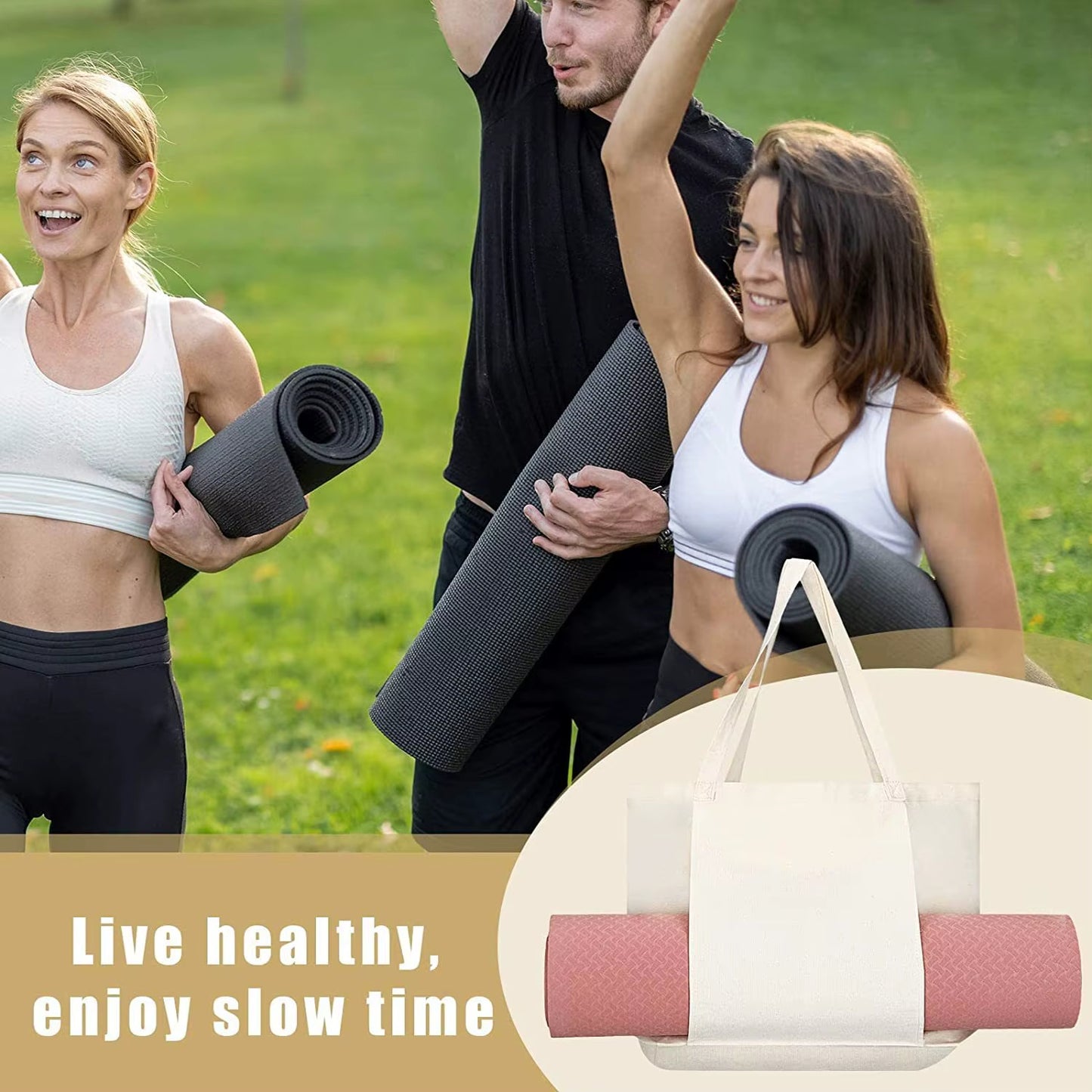 Yoga Mat Carry Bag | Canvas Yoga Mat Tote with Adjustable Strap & Extra Storage | Lightweight Mat Carrier for Gym, Studio & Travel