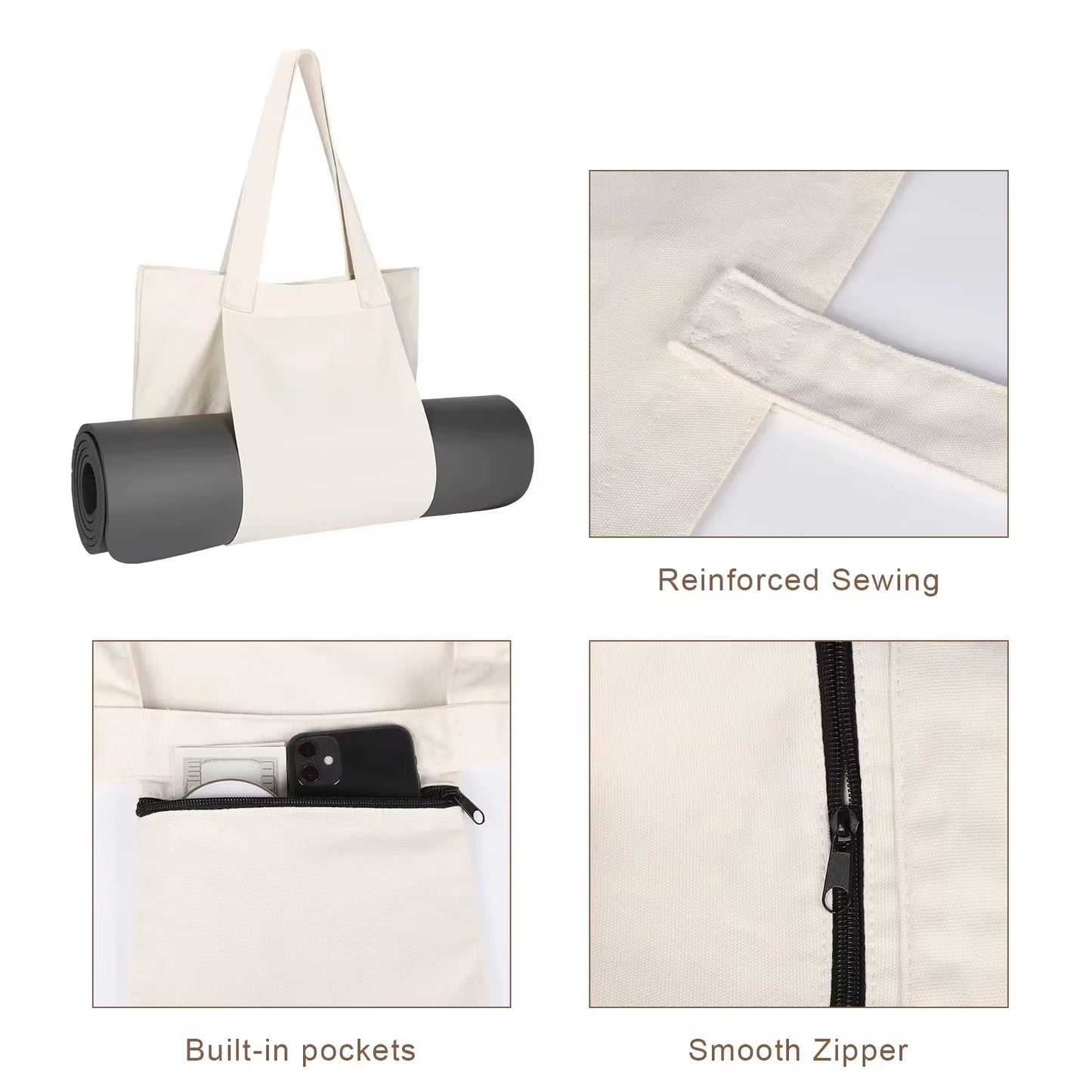 Yoga Mat Carry Bag | Canvas Yoga Mat Tote with Adjustable Strap & Extra Storage | Lightweight Mat Carrier for Gym, Studio & Travel