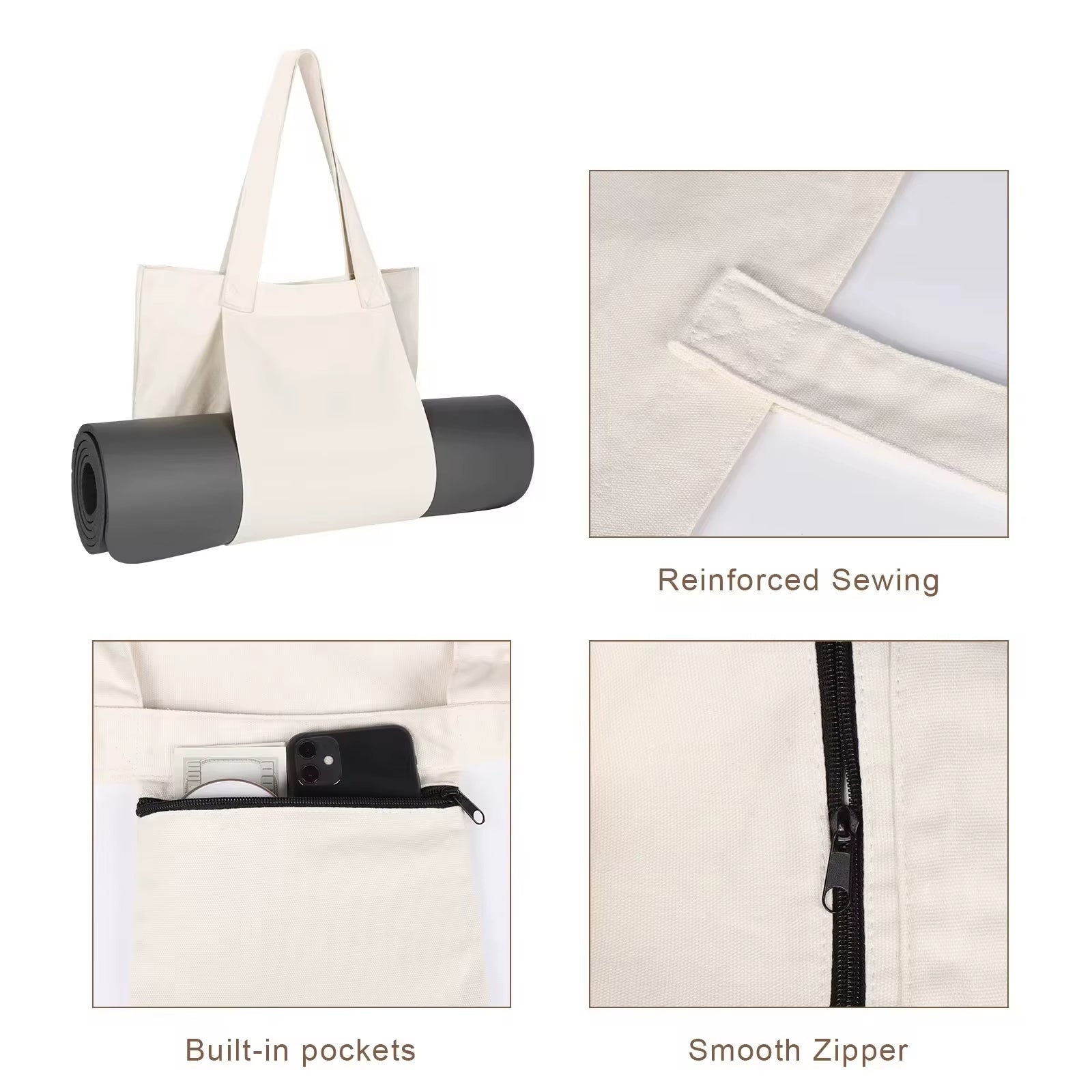 Yoga Mat Carry Bag | Canvas Yoga Mat Tote with Adjustable Strap & Extra Storage | Lightweight Mat Carrier for Gym, Studio & Travel
