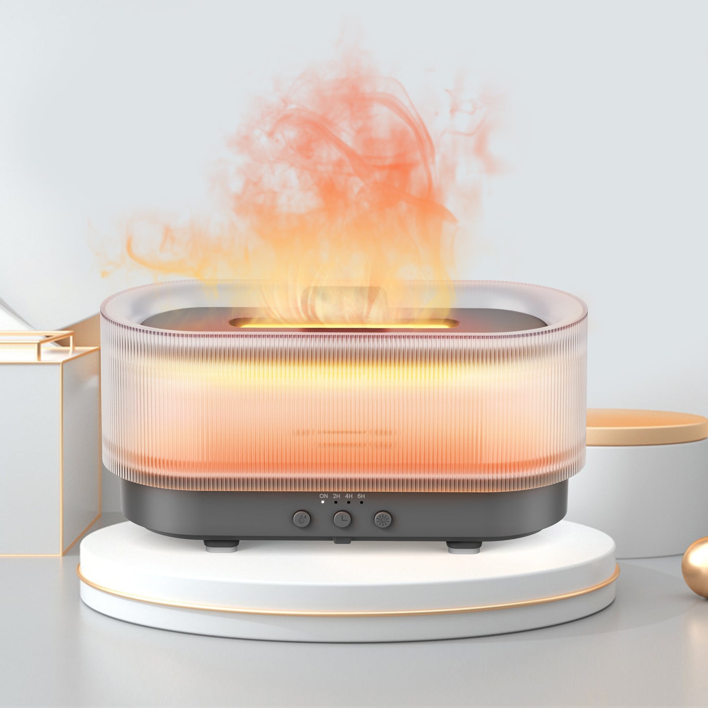 Flame Effect Essential Oil Diffuser 300ml | Ultrasonic Mist, LED Flames, 12H Runtime