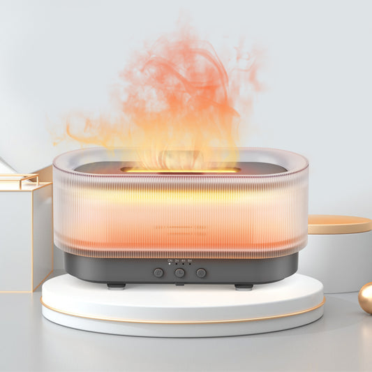 Flame Effect Essential Oil Diffuser 300ml | Ultrasonic Mist, LED Flames, 12H Runtime