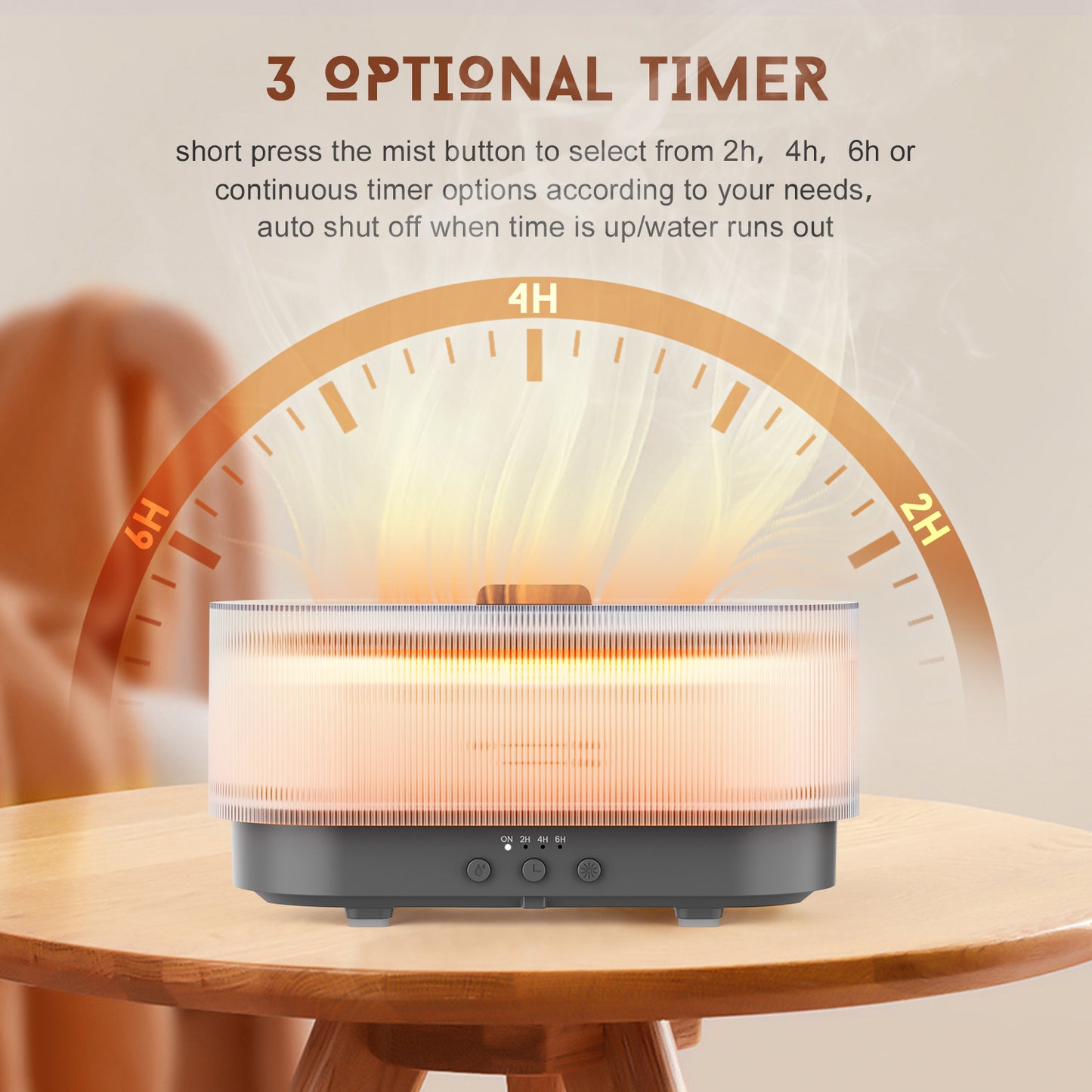 Flame Effect Essential Oil Diffuser 300ml | Ultrasonic Mist, LED Flames, 12H Runtime