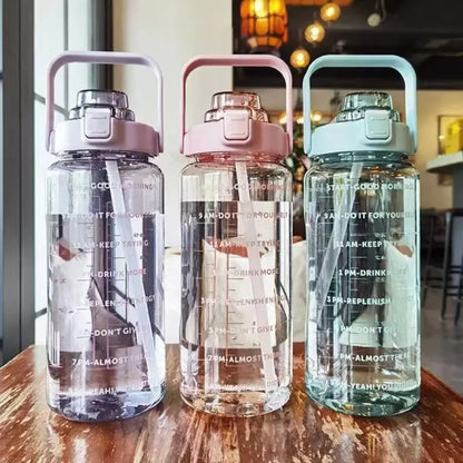 68oz Motivational Water Bottle | 2L BPA-Free Bottle with Time Marker & Straw | Leakproof, Reusable Hydration Tracker for Gym, Office & Travel