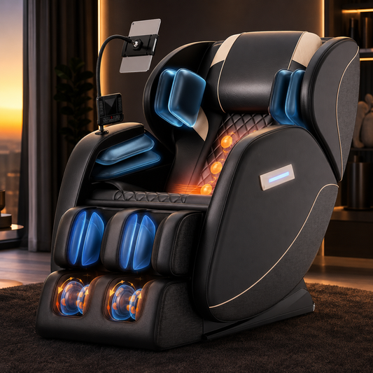 Zero Gravity Full Body Massage Chair with 6 Rollers | 24 Airbags, Waist and Leg Heat, Foot Rollers, Bluetooth & Touchscreen Black