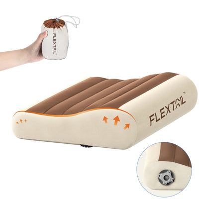 Inflatable Travel Pillow | Ergonomic Neck Support Pillow with Adjustable Height, Breathable Cover & Compact Design Brown