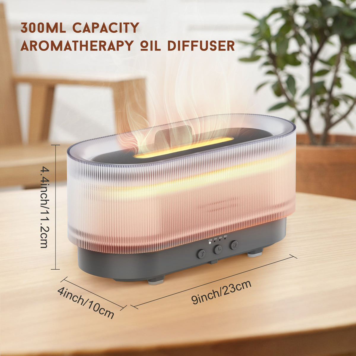 Flame Effect Essential Oil Diffuser, 300 ml, Ultrasonic Mist and Auto Shut-Off