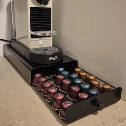 Coffee Pod Storage Drawer for Nespresso | 40-Capsule Under Machine Organizer with Steel Frame, Mesh Base & Non-Slip Pads