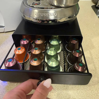 Coffee Pod Storage Drawer for Nespresso | 40-Capsule Under Machine Organizer with Steel Frame, Mesh Base & Non-Slip Pads