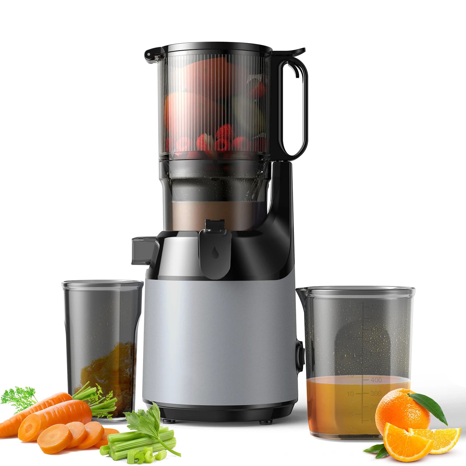 Cold Press Juicer Machine | Wide Chute Slow Masticating Juicer with Quiet Motor, Triple Filter & Easy Clean Rinse Plug | BPA-Free 150W Juicer Extractor