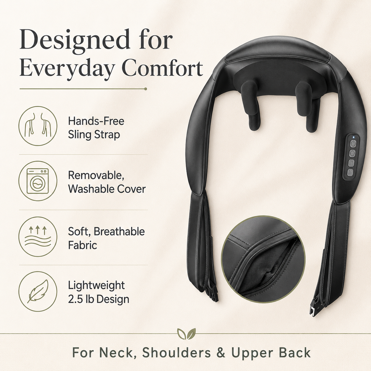 Cordless Neck and Shoulder Massager with Heat, Shiatsu Kneading, 6 Nodes