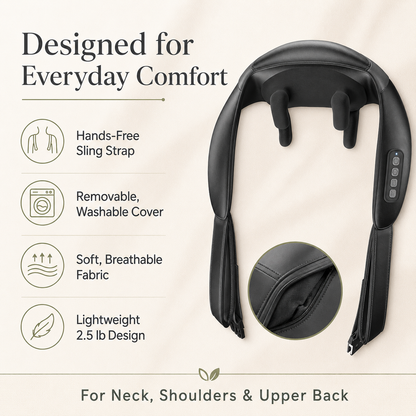 Cordless Shiatsu Neck and Shoulder Massager with Heat | 6 Kneading Nodes, 2 Speeds, 2 Heat Levels, Hands-Free Strap & 90-Minute Runtime