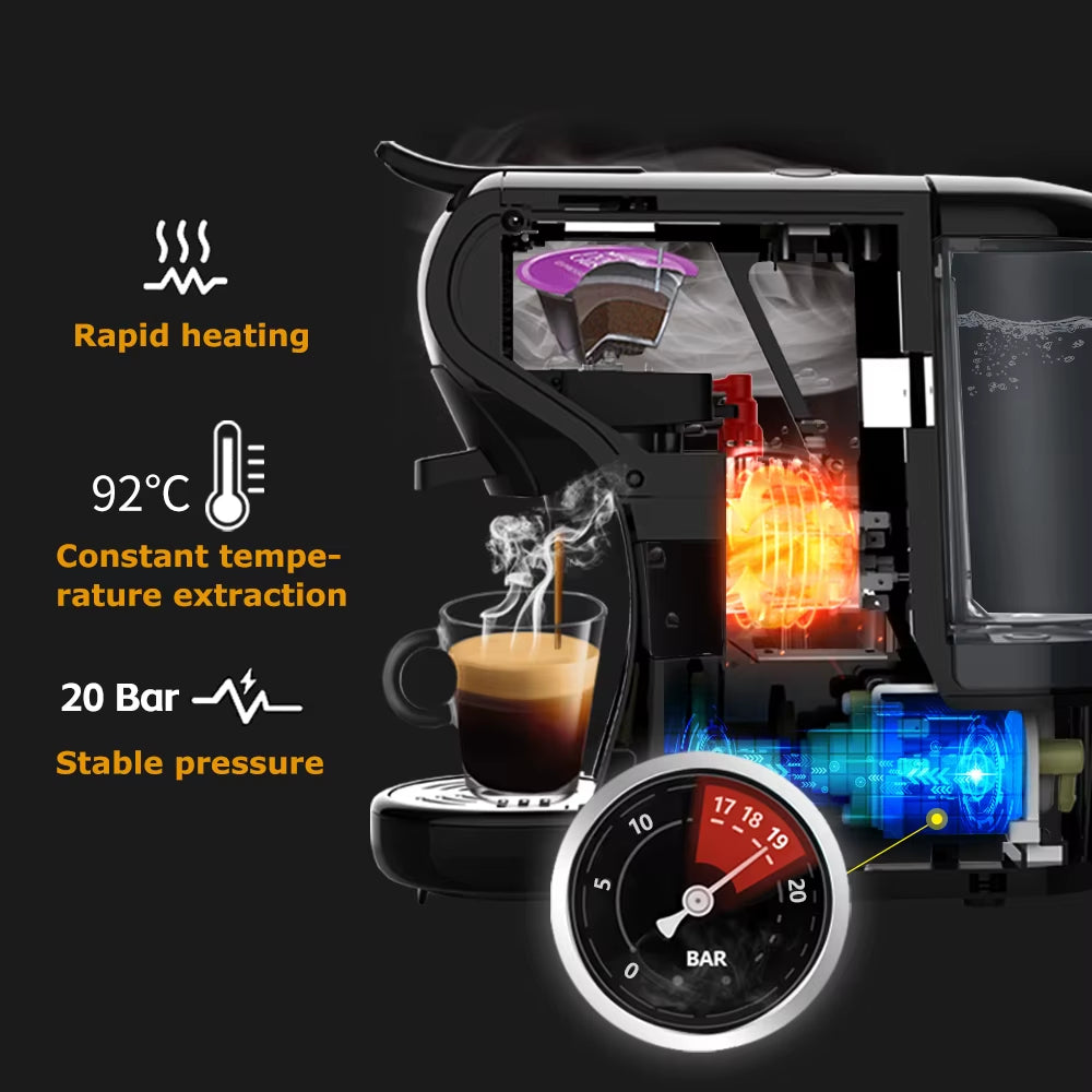 Multi-Capsule Coffee Maker with Ground Coffee Adapter, Short and Lungo Settings