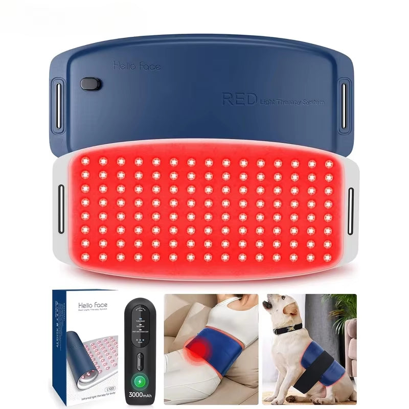 Flexible Red Light Therapy Belt with Near-Infrared LEDs and Handheld Controller Blue
