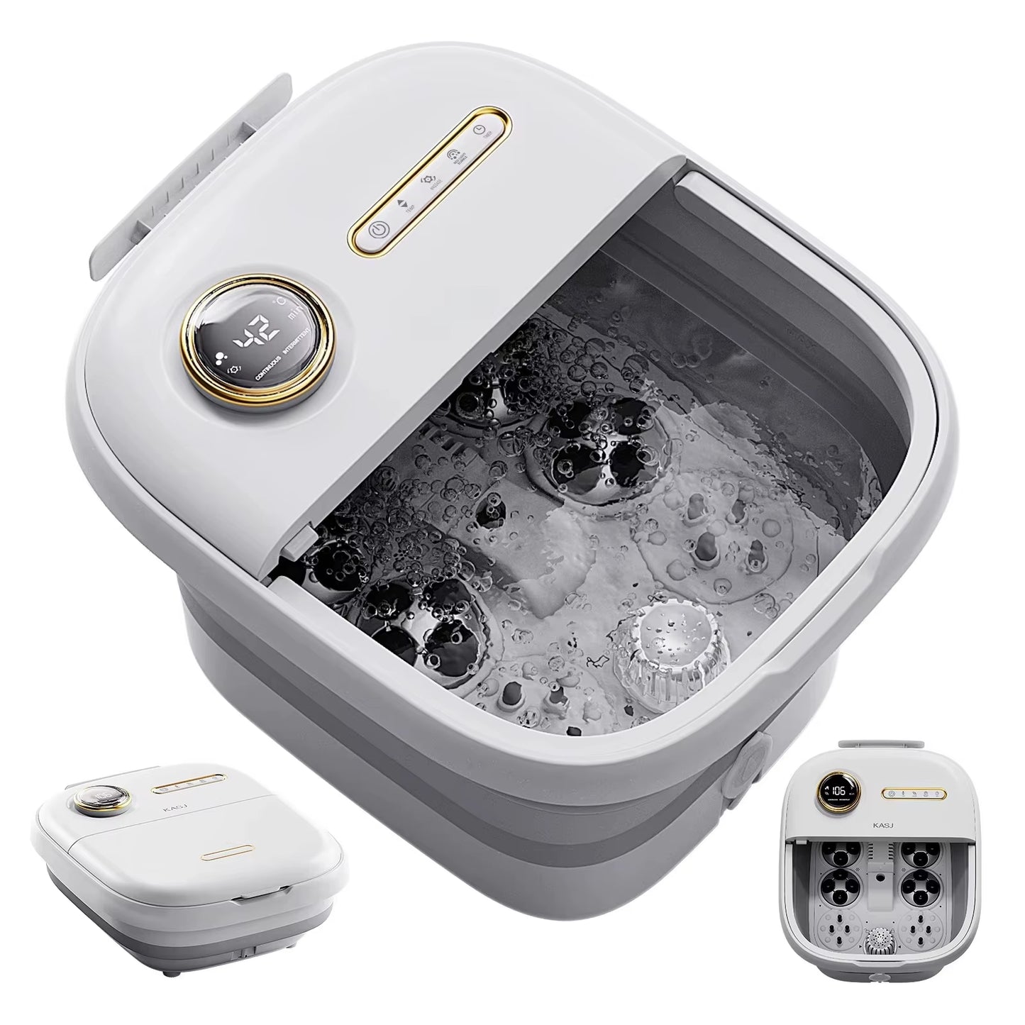 Foldable Heated Foot Spa Bath Massager with Bubbles, 4 Rollers & Red Light | 95–118°F Temperature Control, Timer & Drain