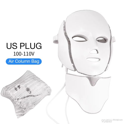 LED Face Mask with Neck Light Therapy | 7-Color Red Light Therapy Mask for Skin Firming, Wrinkles, Pores & Acne Care