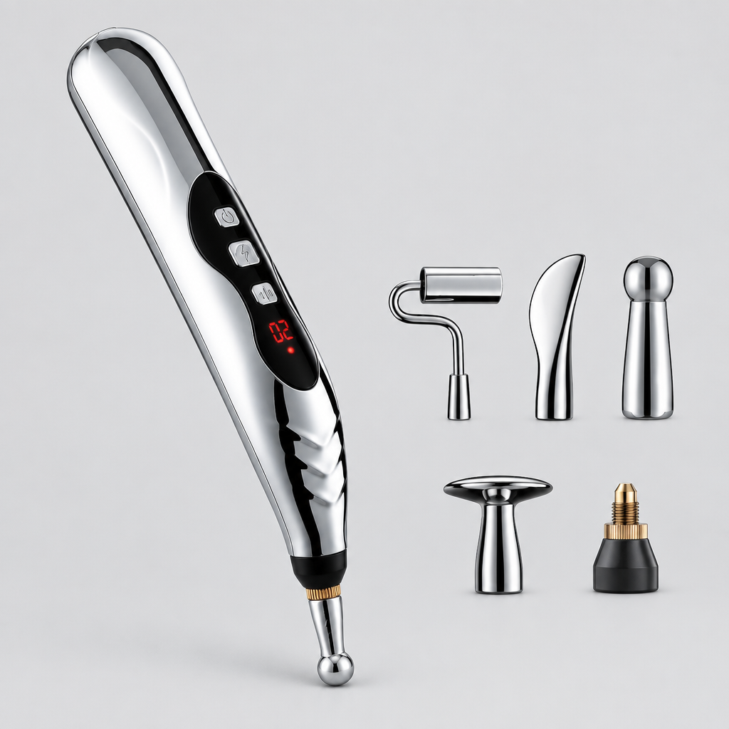 Electric Pulse Massage Pen, 9 Intensity Levels, 5 Heads and USB Charging