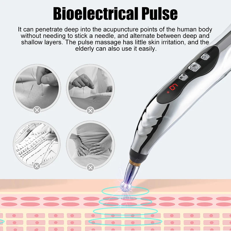 Electric Acupuncture Pen for Pain Relief | Needle-Free Microcurrent Meridian Therapy Device with 5 Heads, Muscle Recovery & USB-C Charging