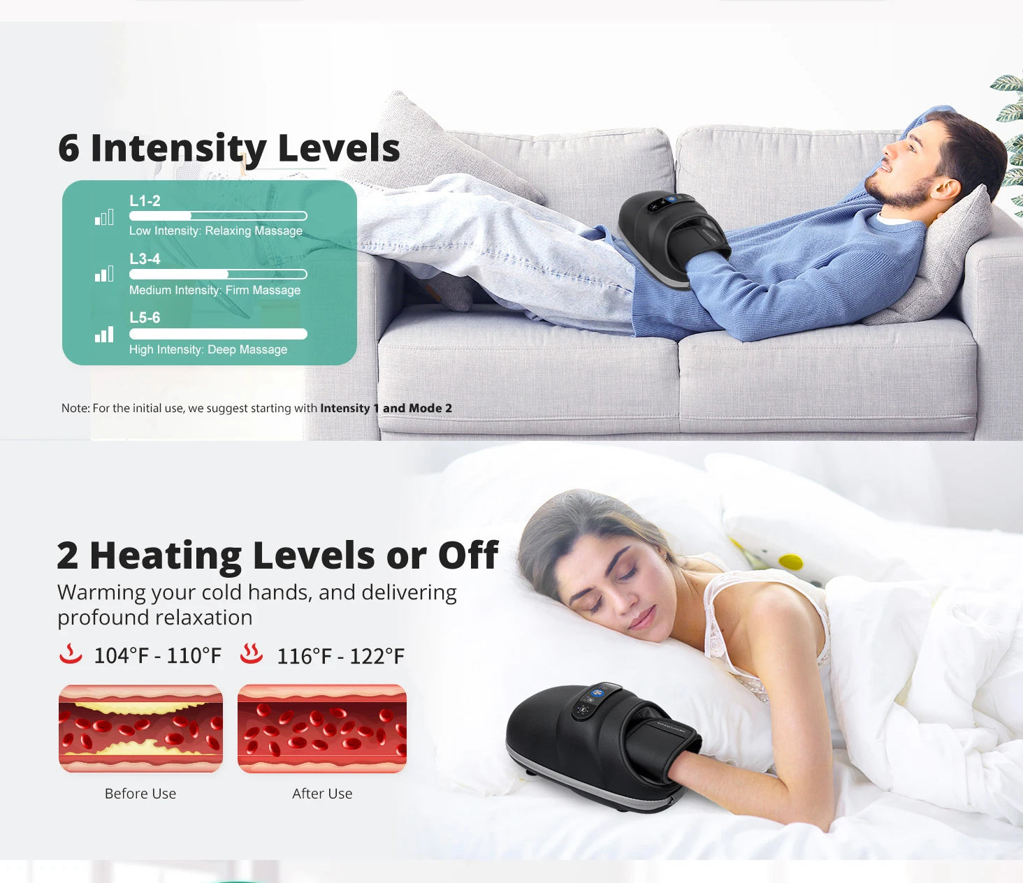 Cordless Heated Hand Massager | Air Compression Hand Massage Machine | Heat Therapy & 6 Modes for Relaxation & Comfort