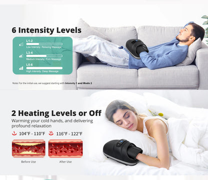 Cordless Heated Hand Massager | Air Compression Hand Massage Machine | Heat Therapy & 6 Modes for Relaxation & Comfort