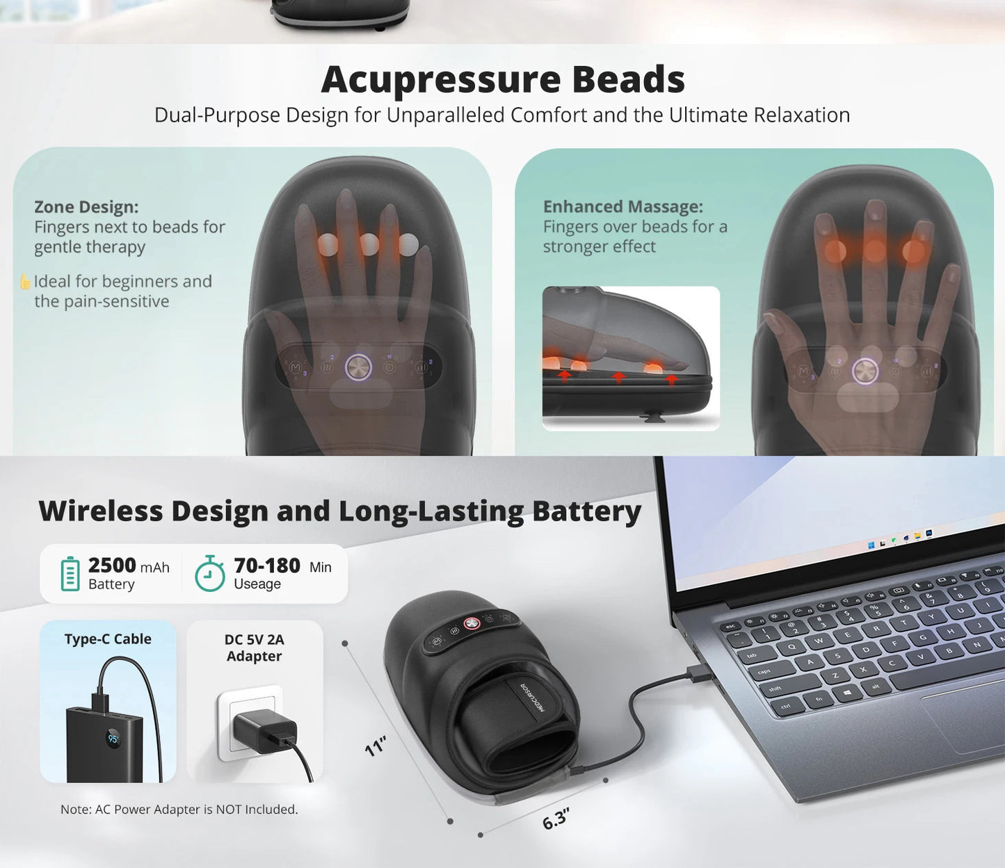 Cordless Heated Hand Massager | Air Compression Hand Massage Machine | Heat Therapy & 6 Modes for Relaxation & Comfort