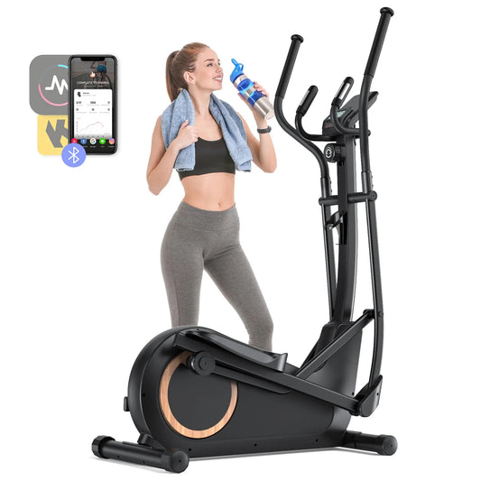 Magnetic Elliptical Machine with 18.5-Inch Stride | 8 Resistance Levels, LCD Monitor, Heart Rate Sensors, 400 lb Capacity & Self-Powered Design