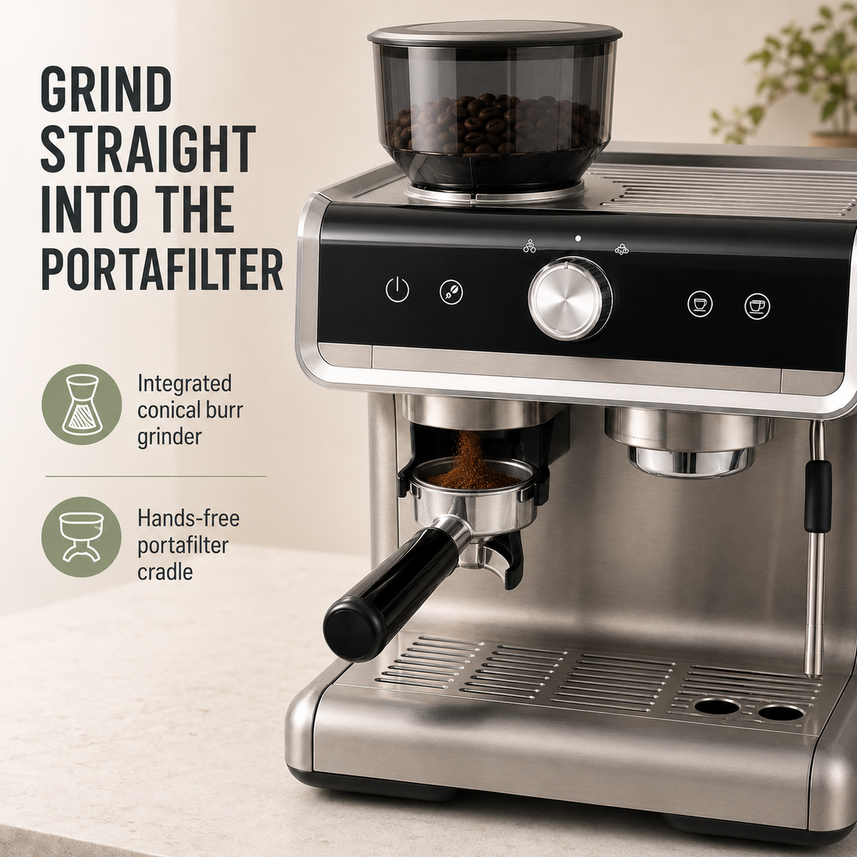 Semi-Automatic Espresso Machine with Burr Grinder, 30 Settings and Steam Wand