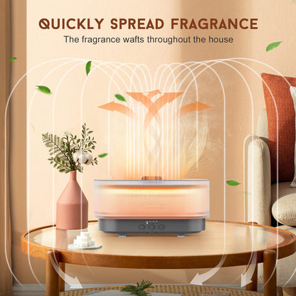 Flame Effect Essential Oil Diffuser 300ml | Ultrasonic Mist, LED Flames, 12H Runtime