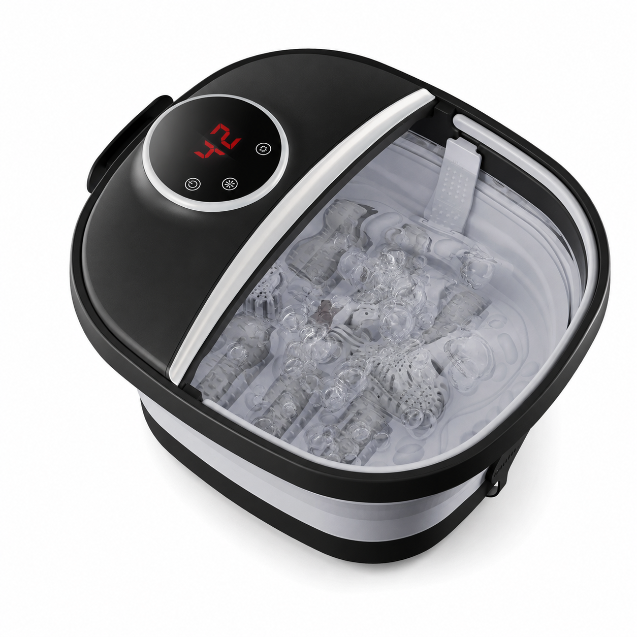Foldable Foot Spa Bath Massager with Heat, Bubbles, 6 Massage Rollers, Temperature Control and Timer for Home Use Black