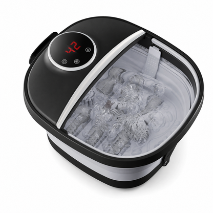 Foldable Foot Spa Bath Massager with Heat, Bubbles, 6 Massage Rollers, Temperature Control and Timer for Home Use Black