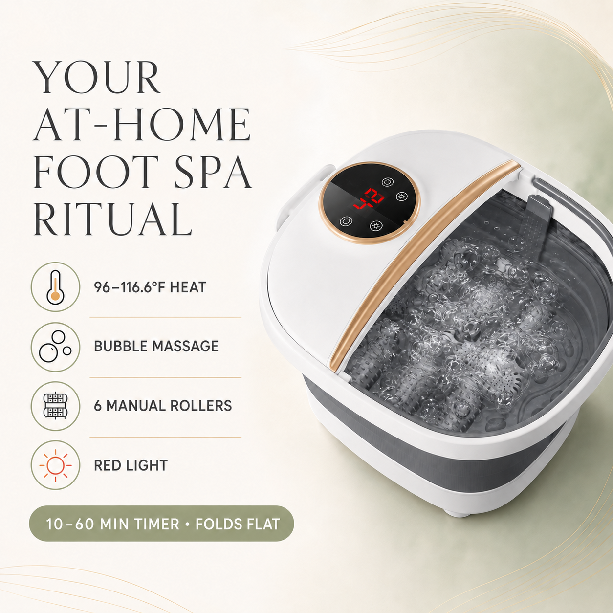 Foldable Foot Spa Bath Massager with Heat, Bubbles, 6 Massage Rollers, Temperature Control and Timer for Home Use