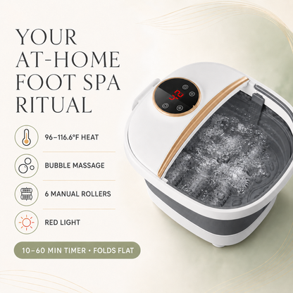Foldable Foot Spa Bath Massager with Heat, Bubbles, 6 Massage Rollers, Temperature Control and Timer for Home Use