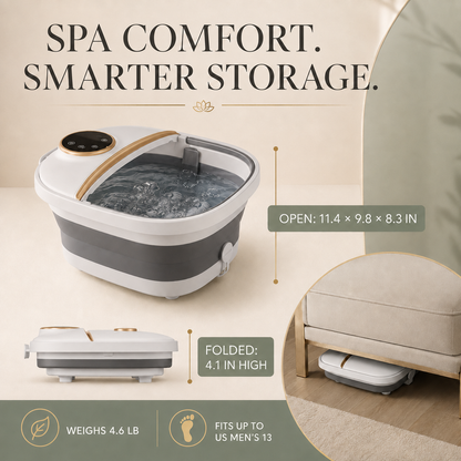 Foldable Foot Spa Bath Massager with Heat, Bubbles, 6 Massage Rollers, Temperature Control and Timer for Home Use