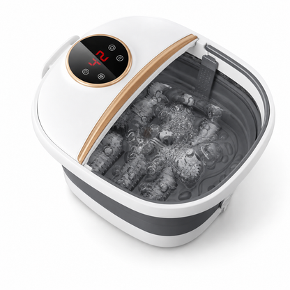 Foldable Foot Spa Bath Massager with Heat, Bubbles, 6 Massage Rollers, Temperature Control and Timer for Home Use White