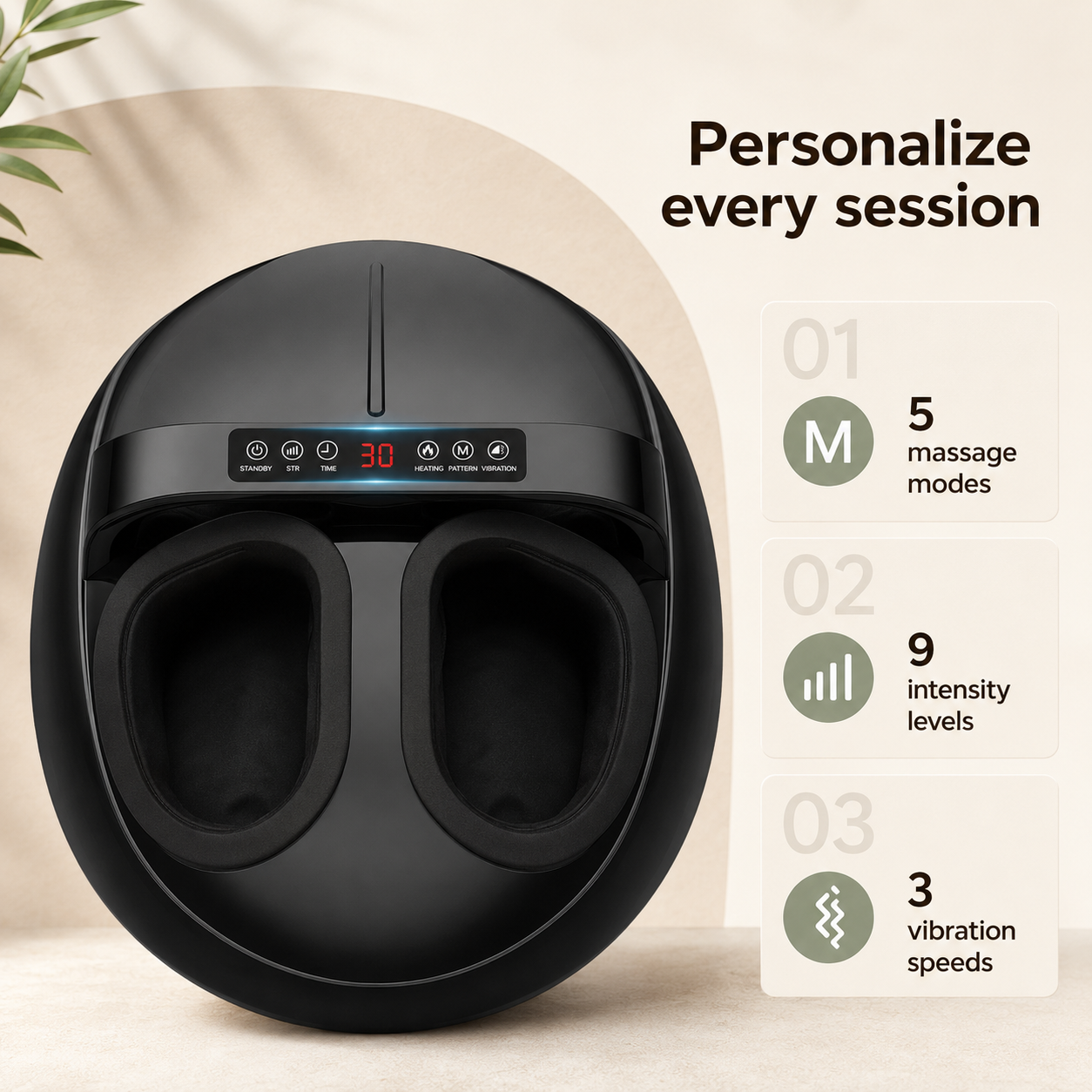 Shiatsu Foot Massager with Heat and Air Compression | 5 Modes, 9 Intensity Levels, LCD Display & Remote Control