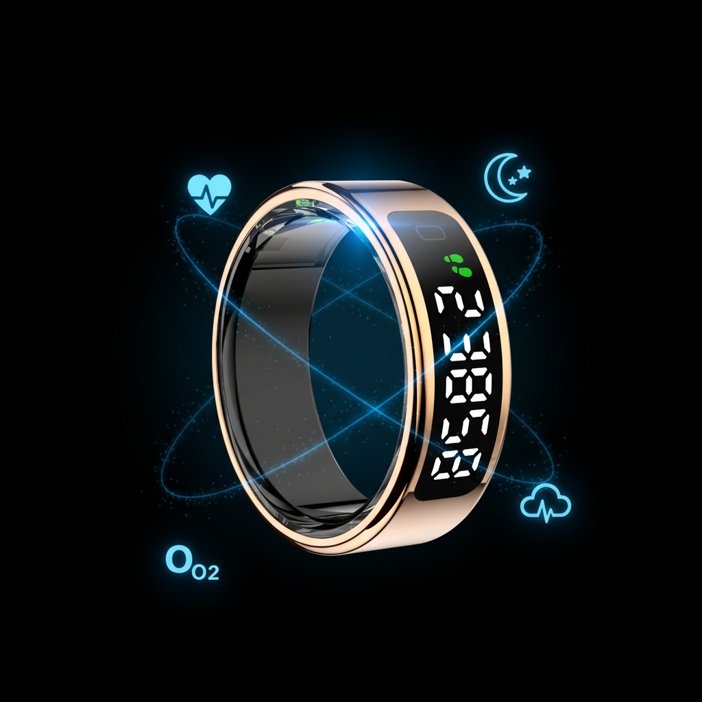 Smart Fitness Ring with OLED Display | Heart Rate, SpO₂, Sleep, Stress & Activity Tracking, 5ATM Waterproof and Wireless Charging