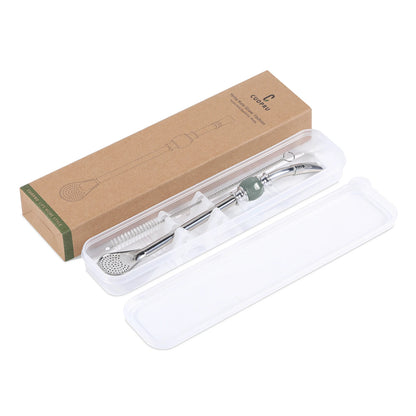 Stainless Steel Bombilla Straw Set | Reusable Yerba Mate Filter Straws with Cleaning Brushes Gray
