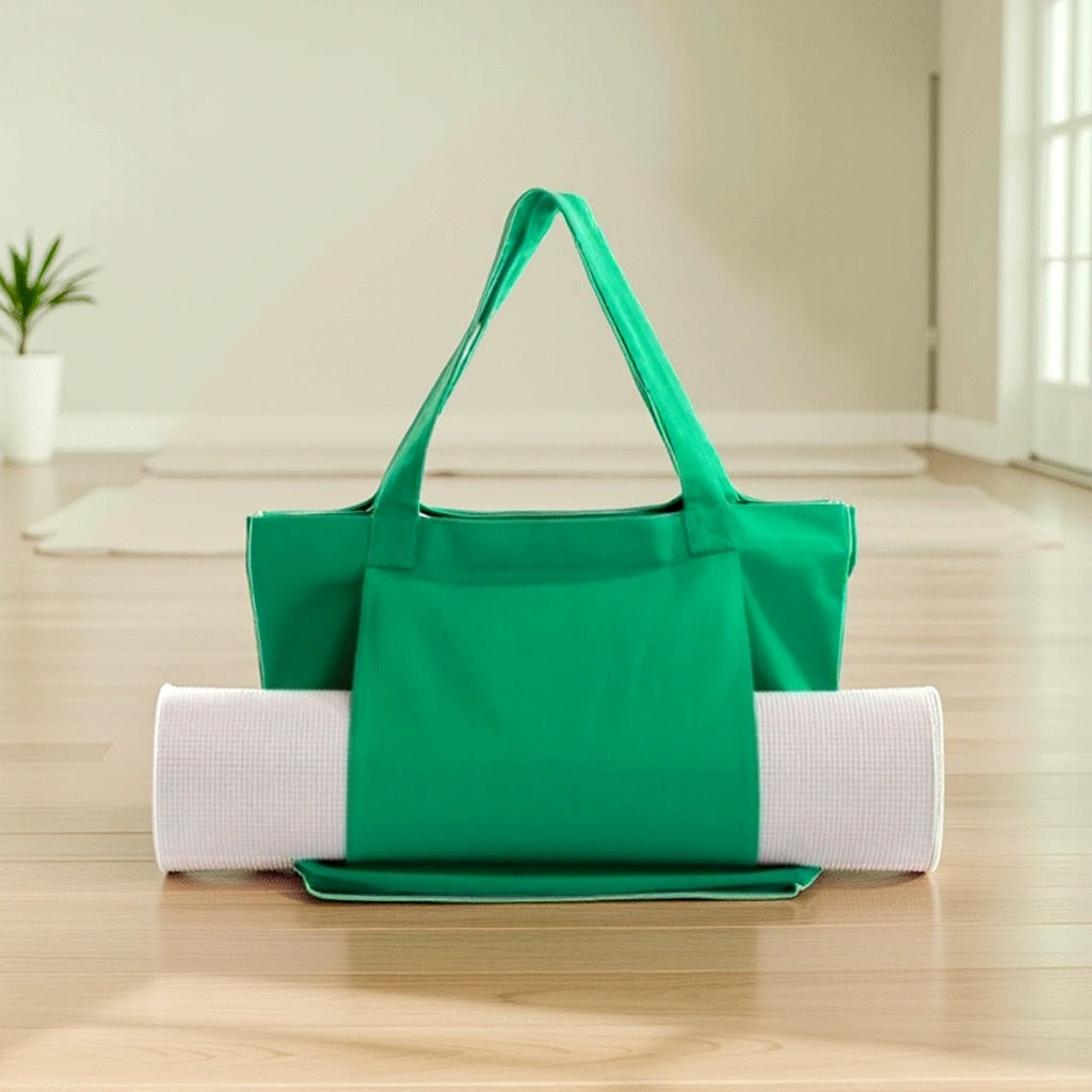 Yoga Mat Carry Bag | Canvas Yoga Mat Tote with Adjustable Strap & Extra Storage | Lightweight Mat Carrier for Gym, Studio & Travel Green