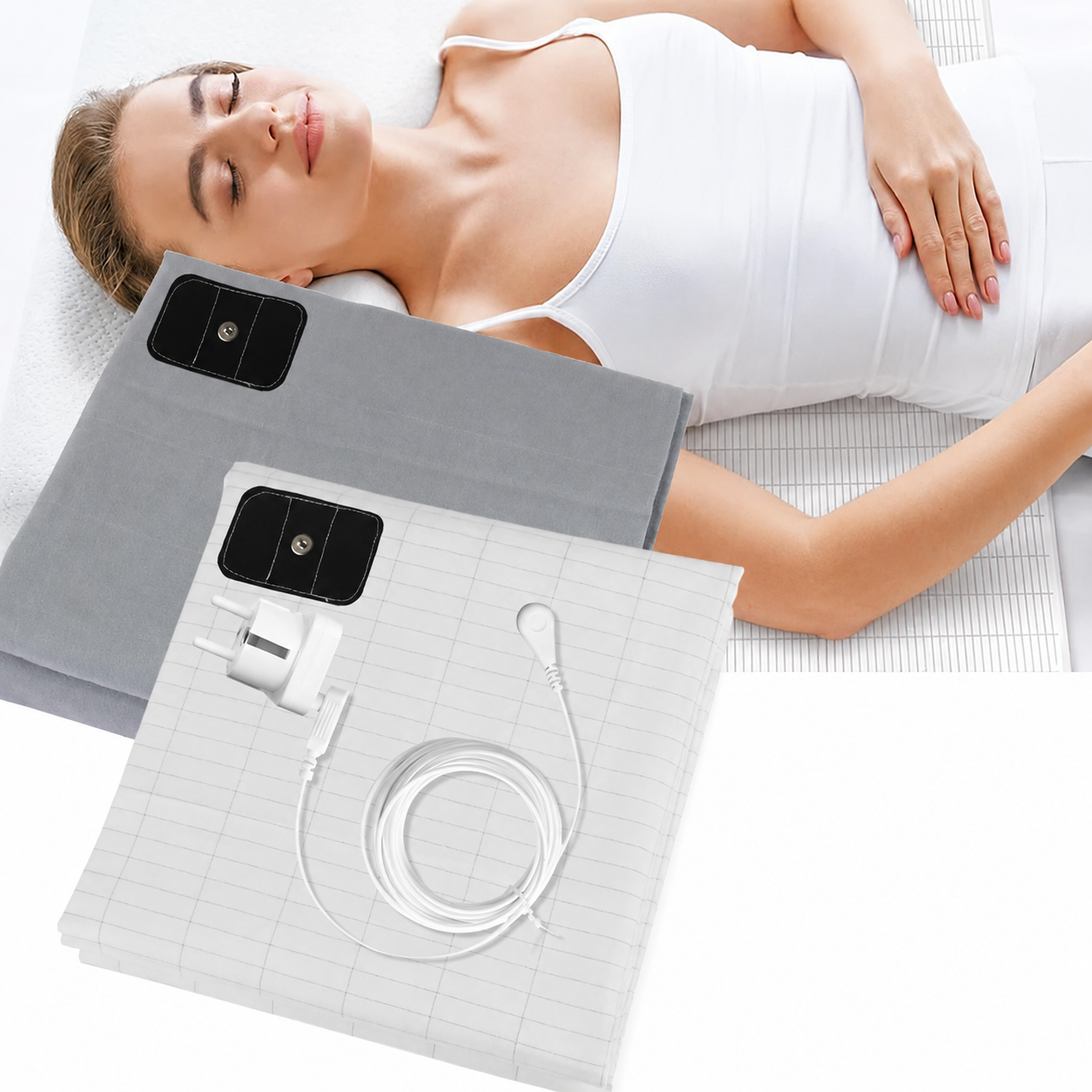 Grounding Bed Sheet | Earthing Sheet with Organic Cotton, Silver Fiber & Conductive Grounding Cable for Better Sleep 59.8x80" Grey