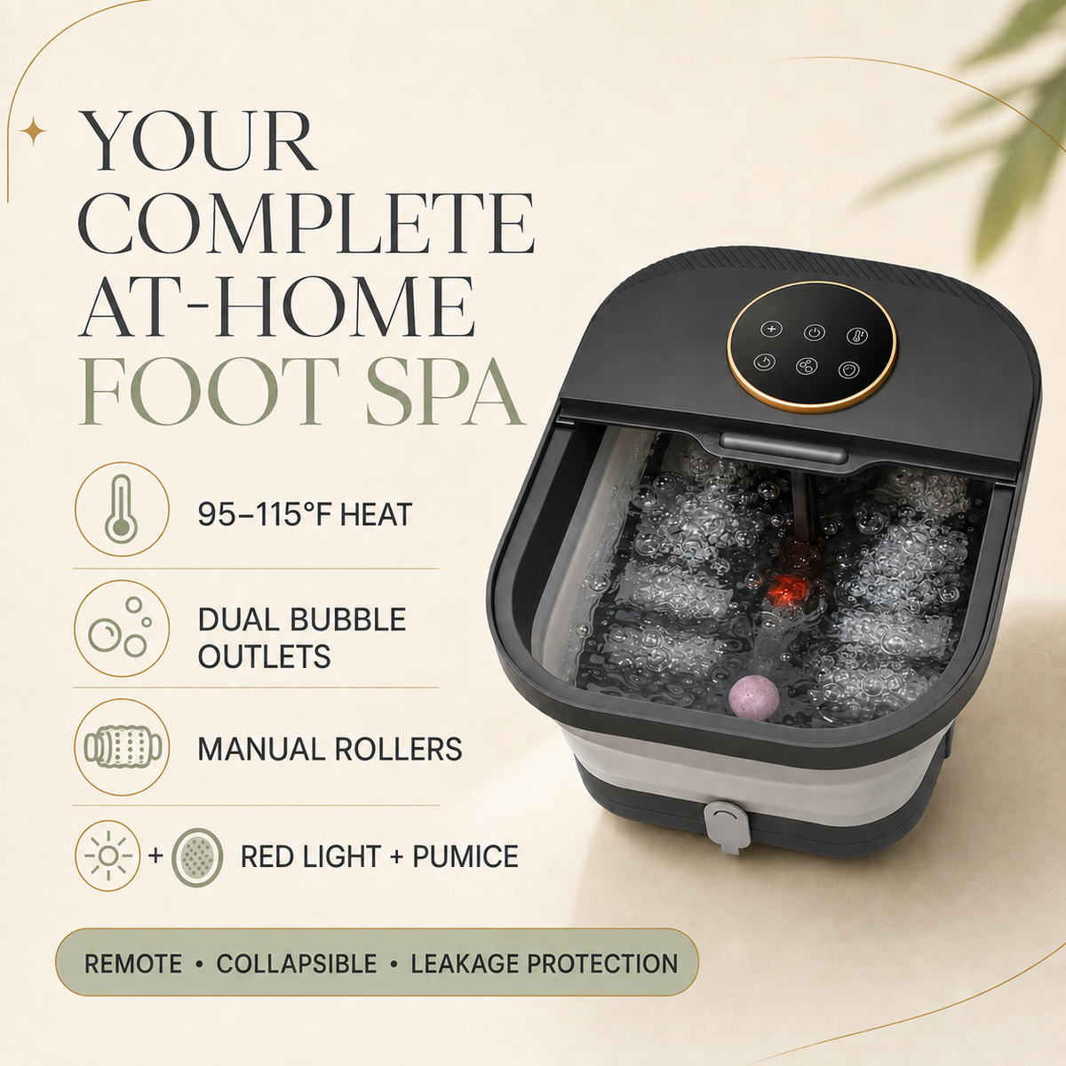 Collapsible Foot Spa with Heat, Bubbles, Manual Rollers and Remote