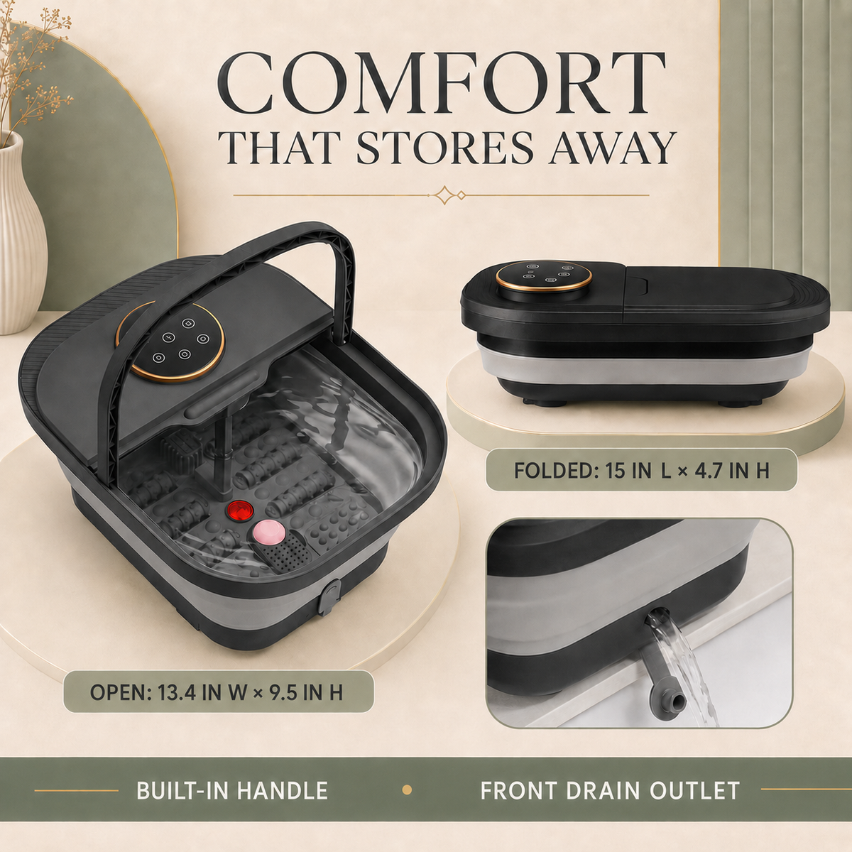 Collapsible Foot Spa with Heat, Bubbles, Manual Rollers and Remote