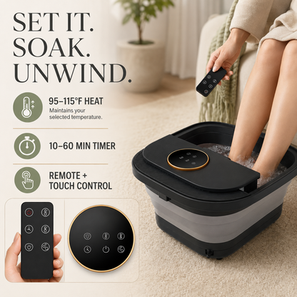 Heated Foot Spa Bath Massager with Bubbles, Temperature Control, Remote & Pedicure Kit | Foot Soaker Tub for Home Use