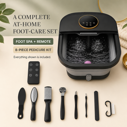 Heated Foot Spa Bath Massager with Bubbles, Temperature Control, Remote & Pedicure Kit | Foot Soaker Tub for Home Use