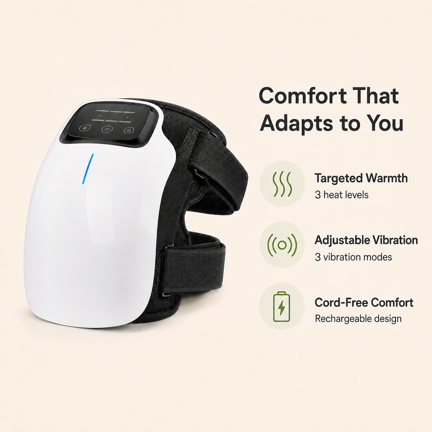 Cordless Heated Knee Massager with Vibration | 3 Heat Levels, 3 Massage Modes, 3000mAh Battery & Adjustable Knee, Elbow and Shoulder Wrap