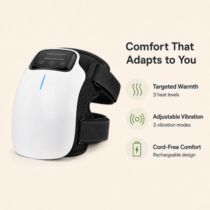 Cordless Heated Knee Massager with Vibration | 3 Heat Levels, 3 Massage Modes, 3000mAh Battery & Adjustable Knee, Elbow and Shoulder Wrap
