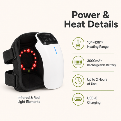 Cordless Heated Knee Massager with Vibration | 3 Heat Levels, 3 Massage Modes, 3000mAh Battery & Adjustable Knee, Elbow and Shoulder Wrap