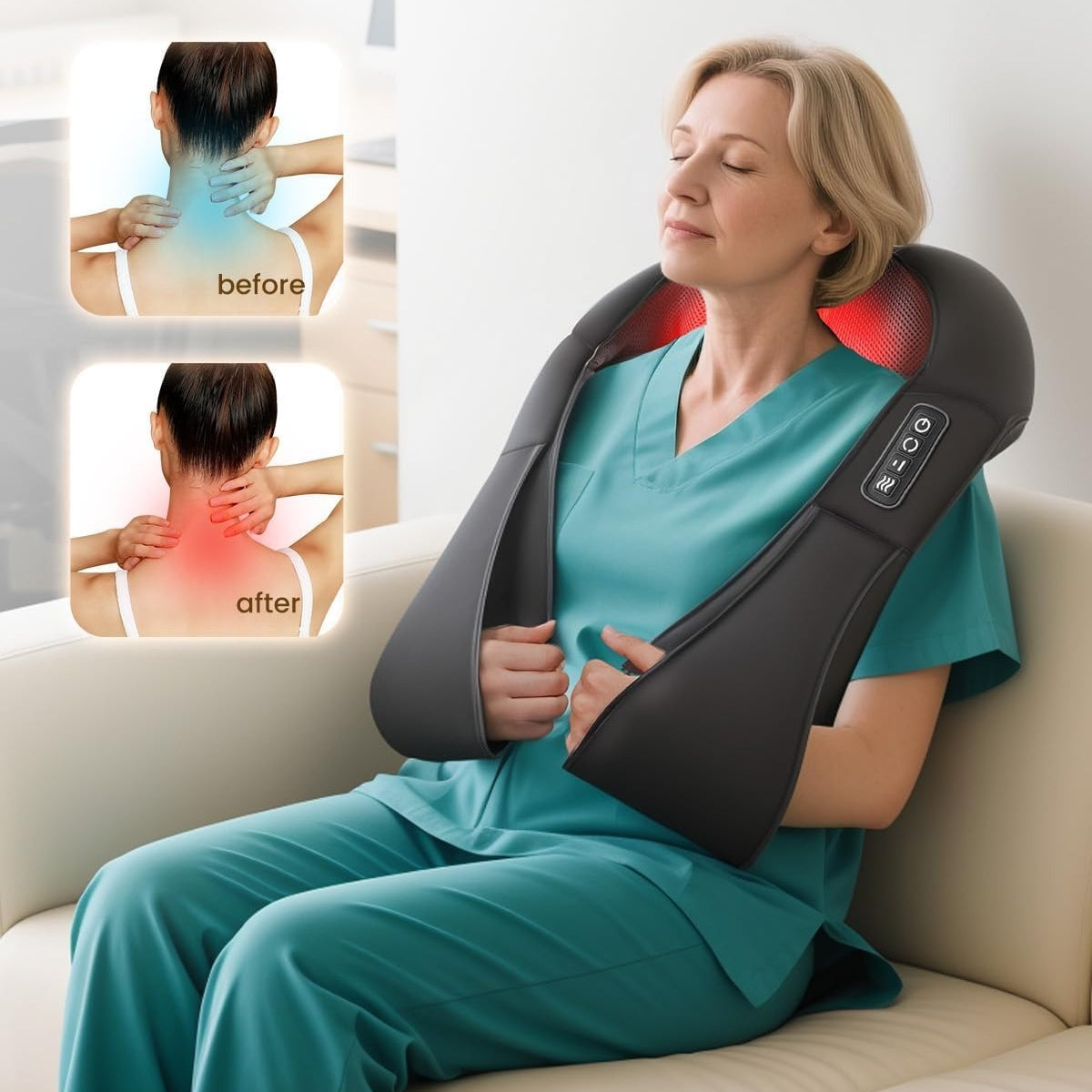 Cordless Neck and Shoulder Massager with Heat, 8 Shiatsu Kneading Nodes