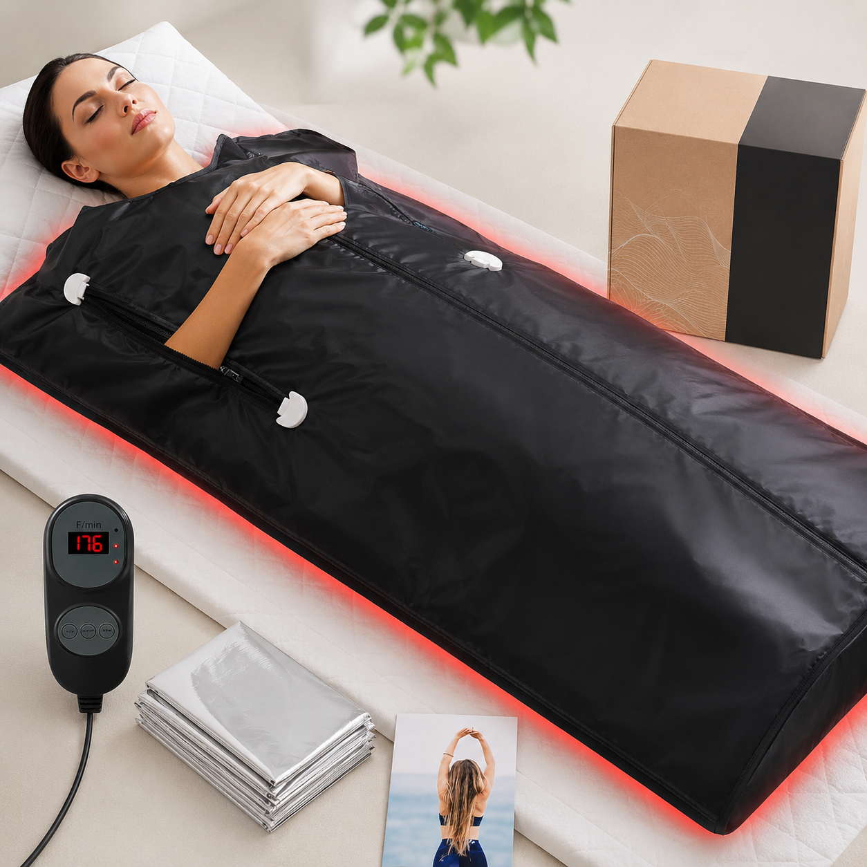 Infrared Sauna Blanket | Portable Far Infrared Sauna Blanket with 6 Heat Levels, Arm Zippers & Auto Shut-Off