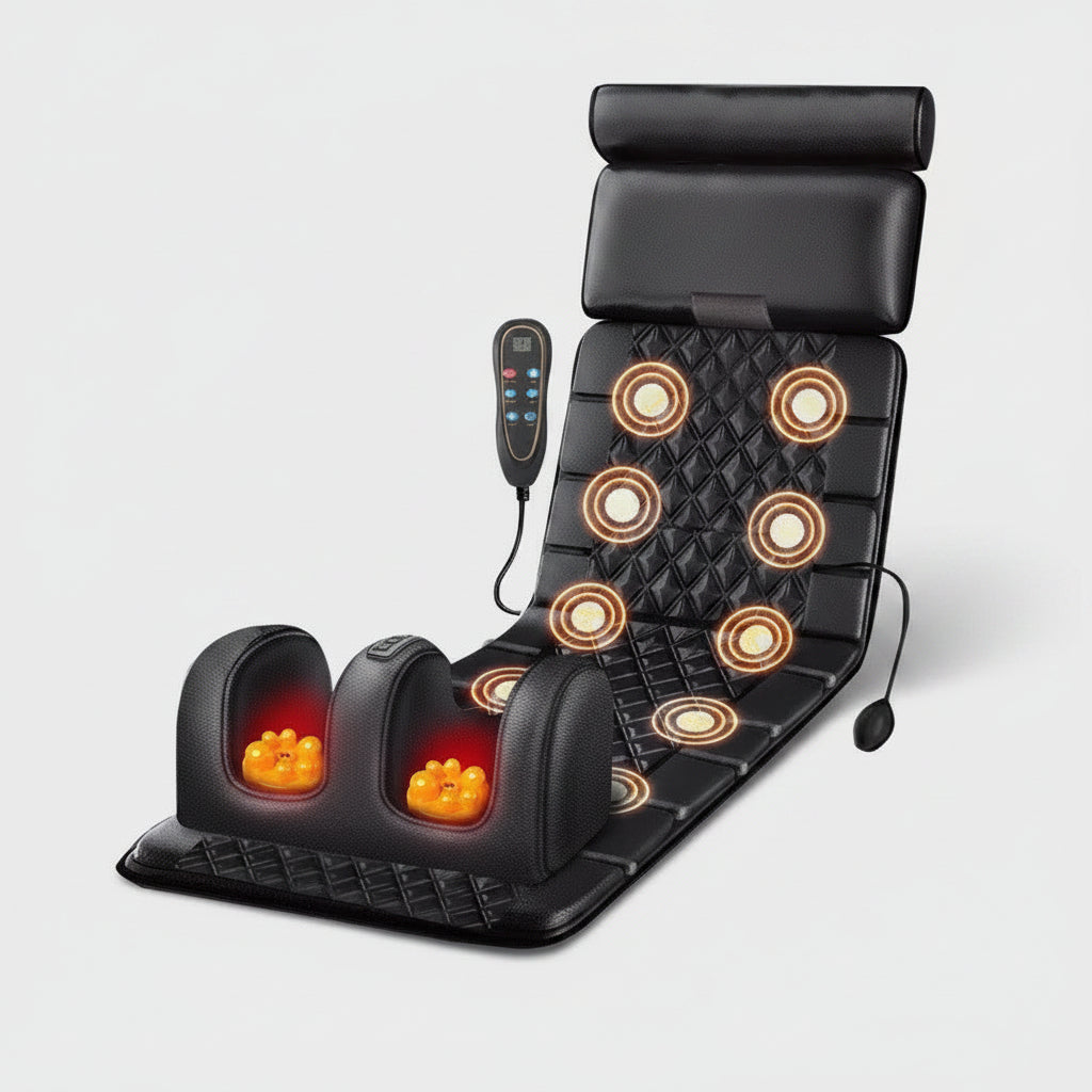 Full Body Massage Mat with Heat | Massage Mattress with Vibration, Kneading, 3 Intensities & Portable Foldable Design Black