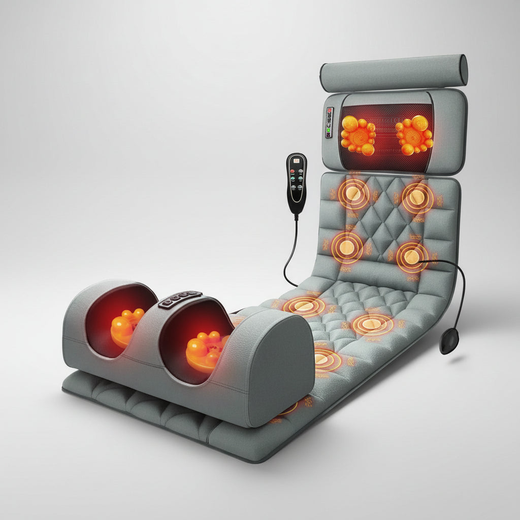 Full Body Massage Mat with Heat | Massage Mattress with Vibration, Kneading, 3 Intensities & Portable Foldable Design Green