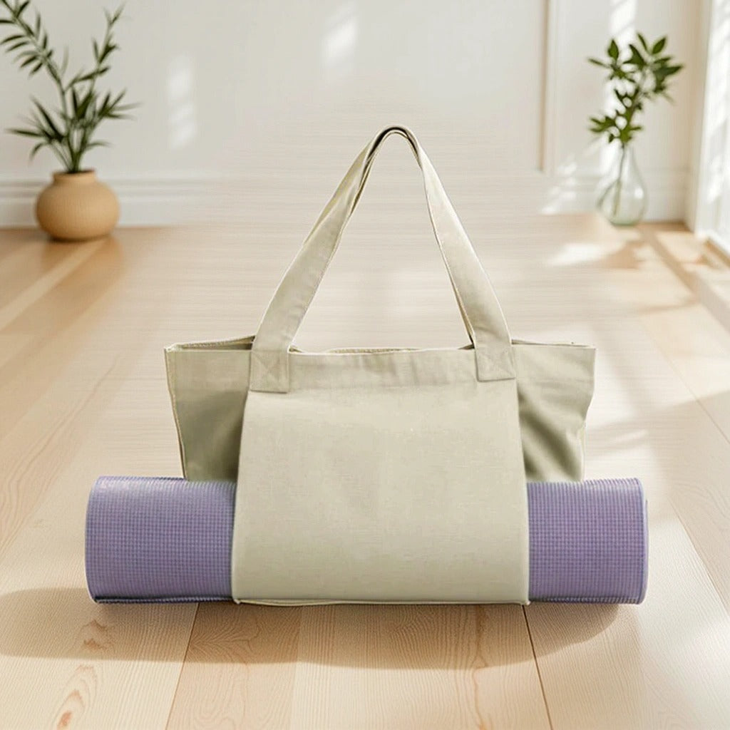 Yoga Mat Carry Bag | Canvas Yoga Mat Tote with Adjustable Strap & Extra Storage | Lightweight Mat Carrier for Gym, Studio & Travel Khaki